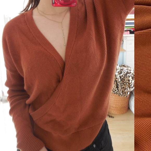 Splendid Sibyl Surplice Waffle Knit Brown Sweater - Picture 5 of 10